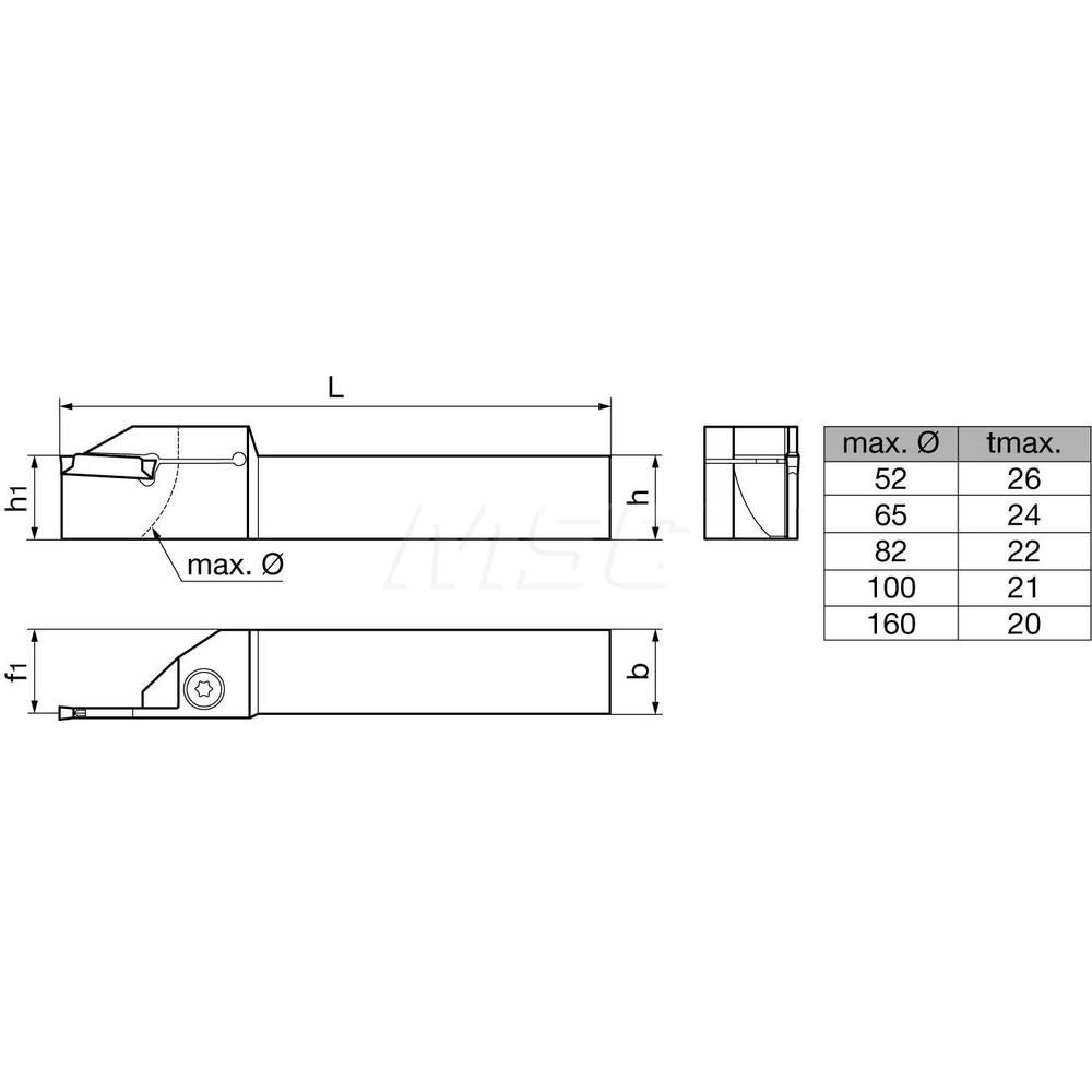 Guhring Indexable Grooving Toolholder: GH22207505000003R00.52, External, Right Hand, 2.0472" Max Workpiece Dia - 9261000220600