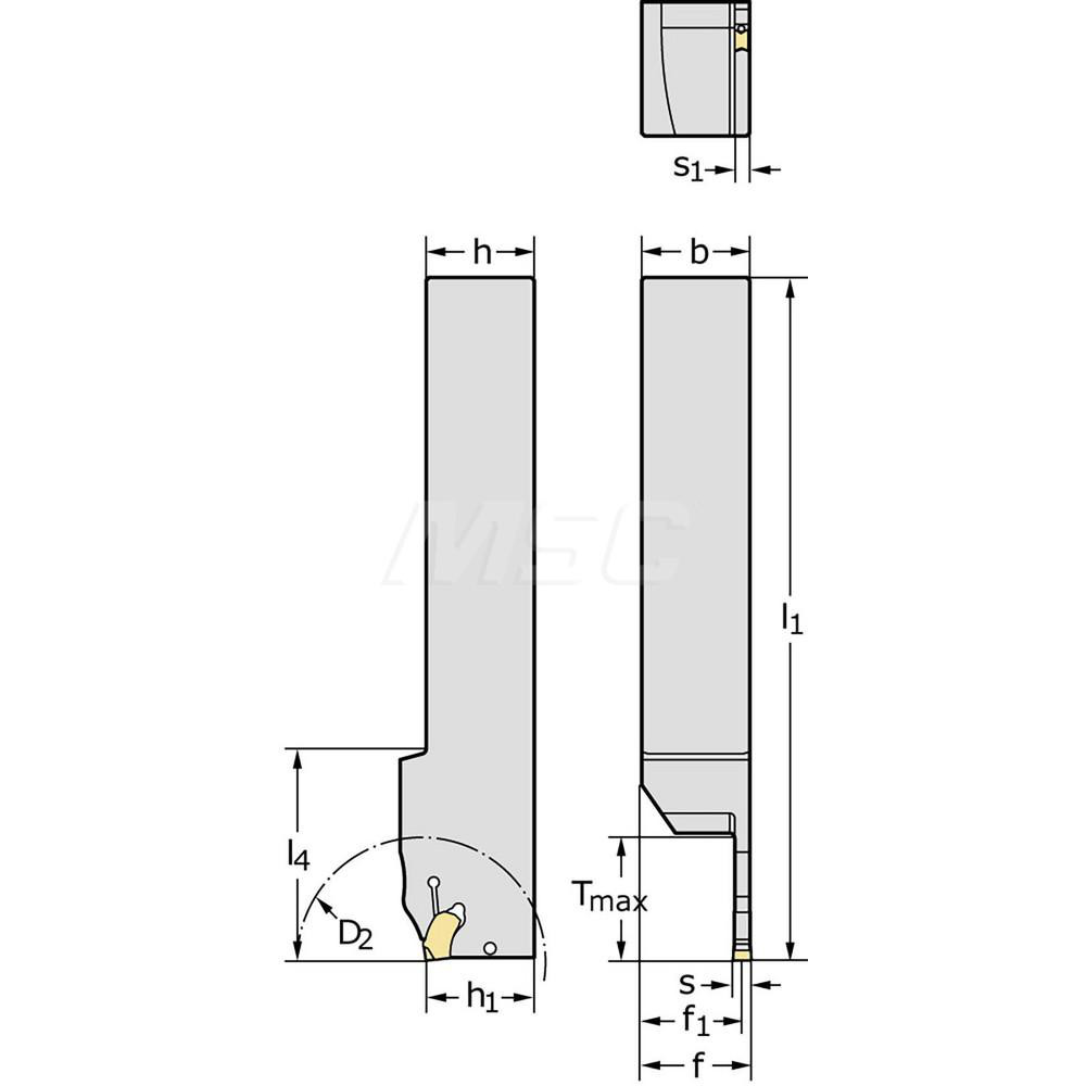 Walter Indexable Grooving-Cutoff Toolholder: G2012.16L-2T26SX, 2 mm Max Groove Width, 26 mm Max Depth of Cut, Left Hand - 7100194