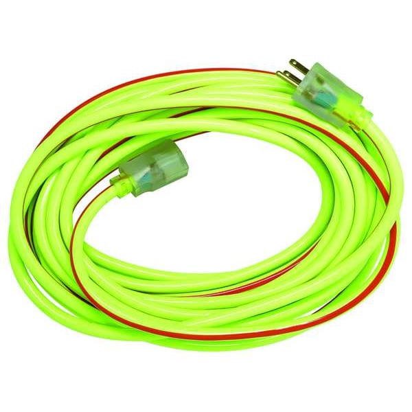 Southwire Extension Cord, 12 AWG, 50 ft, 3 Conductors, SJTW, 125V AC, NEMA 5-15, PVC Jacket, Lime Green/Red - 2548SW0054