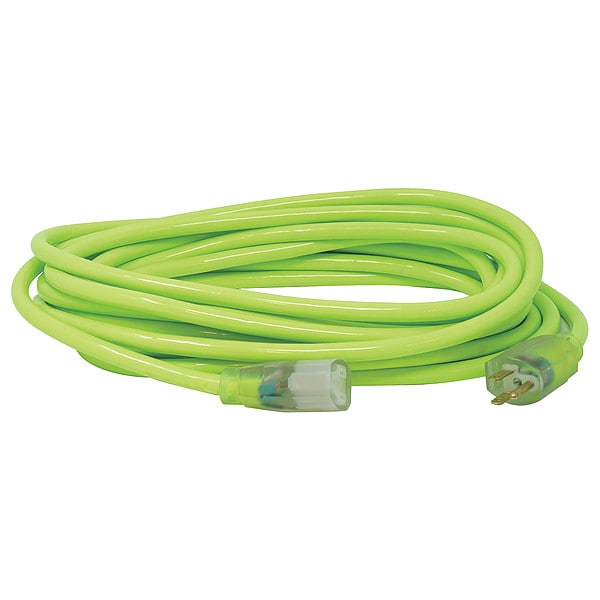 Southwire SJTW Extension Cord, 12 AWG, Outdoor, 12/3, 1 Outlets, 5-15R, Green, PVC, 5-15P, 25 ft - 2577SW000X