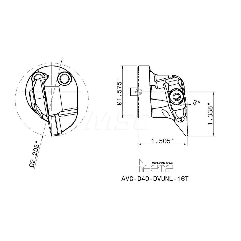 Iscar Replaceable Boring Bar Heads; Compatible Insert Style: VNMG; Insert Style: VN; Compatible Insert Size Code: 332-F3M; Tool Material: Steel; Multi-use Tool: No; Lead Angle: 95 deg; Through Coolant: Normal Pressure; Yes; For Shank Dia: 1.575 in; 40 mm; Cutting Tool Application: Turning - 3332990