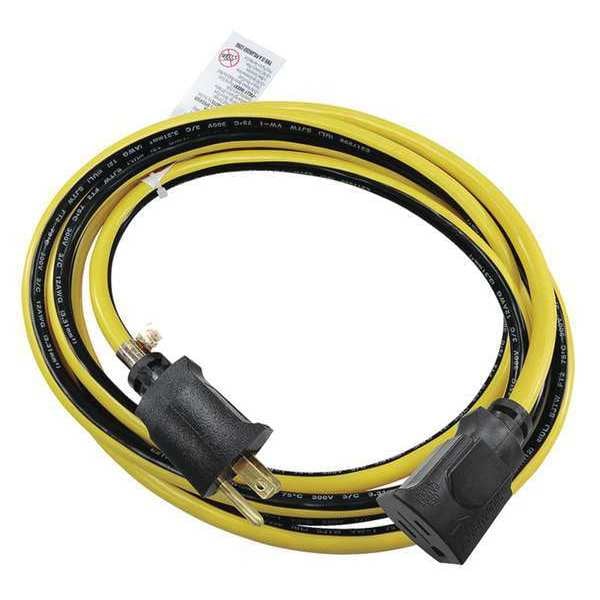Power First SJTW Locking Extension Cord, 12 AWG, Outdoor, 12/3, 1 Outlets, 5-15R, Yellow with Black Stripe, PVC - 52NY22