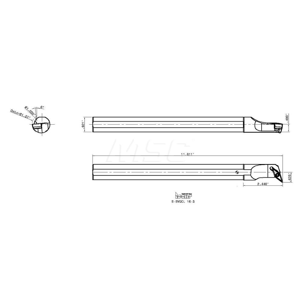 Iscar Indexable Boring Bar: S-SVQCL 16-3, 1.2200" Min Bore, Left Hand - 3600837
