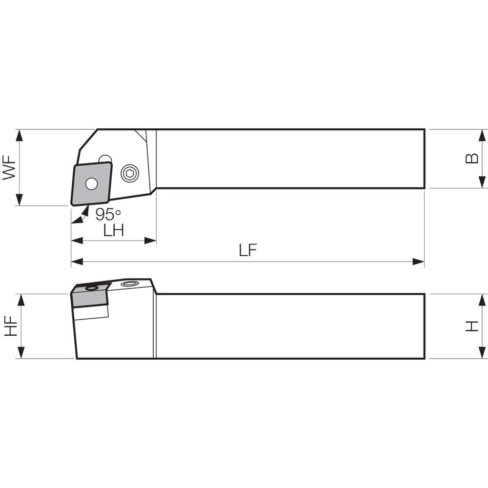 Kyocera Indexable Turning Toolholder: PCLNR1616H12, 95.0 deg Lead Angle, Lever Lock & Lock Pin - THC60688