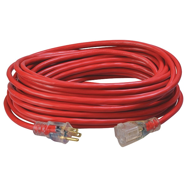 Southwire SJTW Extension Cord, 14 AWG, Outdoor, 14/3, 1 Outlets, 5-15R, Red, PVC, 5-15P, 50 ft - 2488SW8804