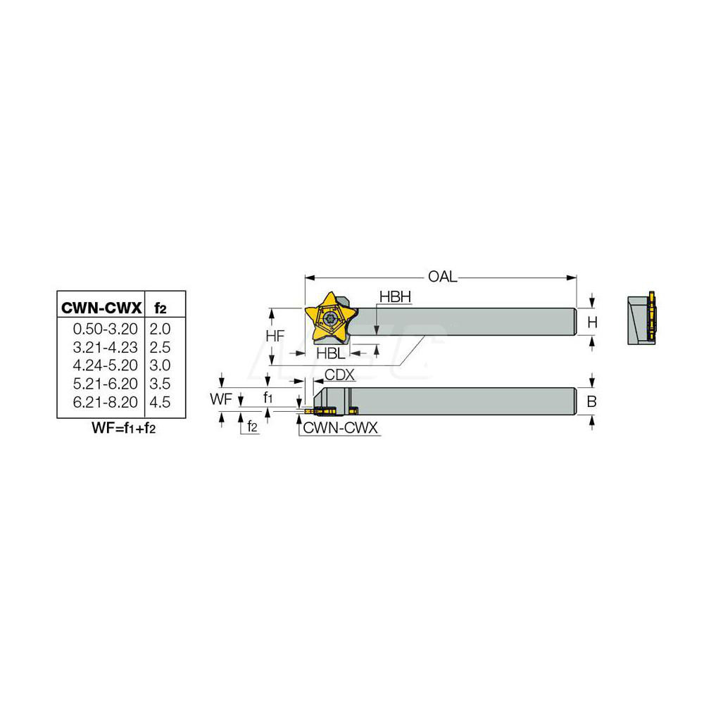 Iscar Indexable Grooving-Cutoff Toolholder: PCHR9.5-24, 0.5 mm Min Groove Width, 6.5 mm Max Depth of Cut, Right Hand - 2393364
