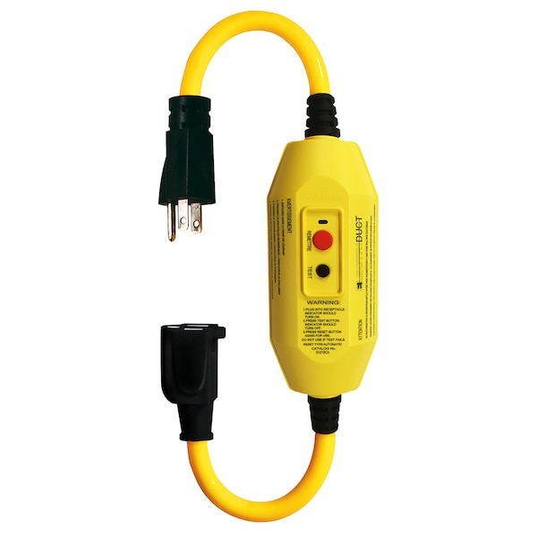 Electriduct SJTW; Inline GFCI GFCI Extension Cord, 12 AWG, Indoor/Outdoor, 12/3, 1 Outlets, Yellow, 18 in - GFCI-ED-IL18IN1P