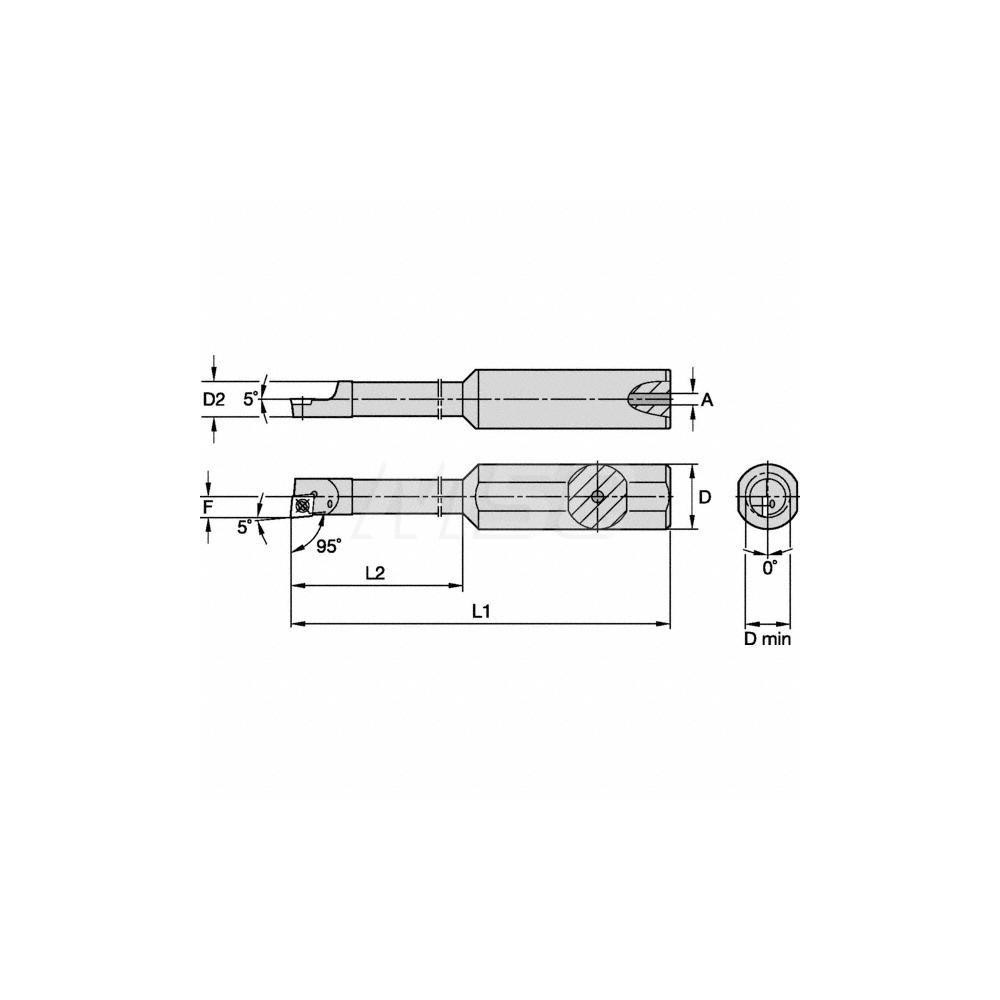 Kennametal Indexable Boring Bar: S04SCLDL12, 0.2850" Min Bore, Left Hand, 5 deg Lead, Steel - 1288870
