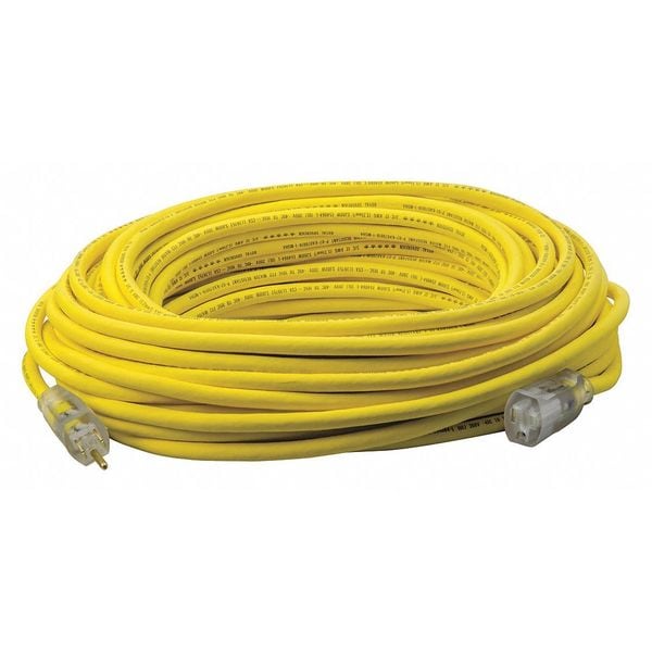 Southwire SJEOOW Extension Cord, 12 AWG, Outdoor, 12/3, 1 Outlets, 5-15R, Yellow, PVC, 5-15P, 100 ft - 3689SW0002
