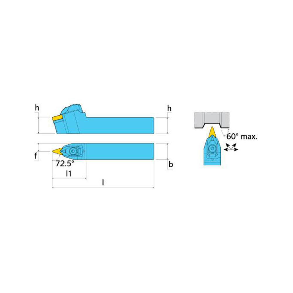 Ingersoll Cutting Tools Indexable Turning Toolholder: TVVNN12-2.53B, 73.0 deg Lead Angle, Clamp - 6183996