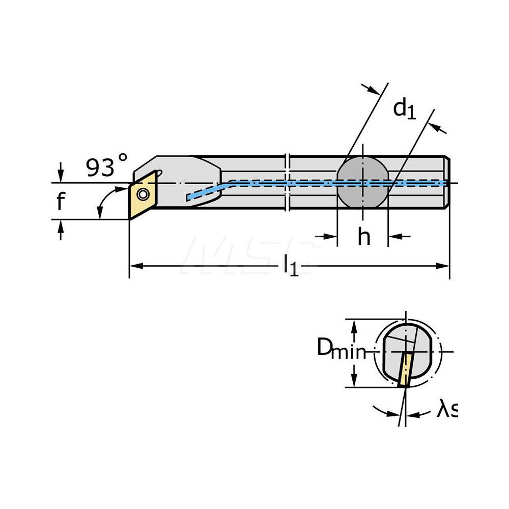 Walter Indexable Boring Bar: A08M-SDUCR2, 18.49 mm Min Bore, Right Hand, 93 deg Lead, Steel - 5204723