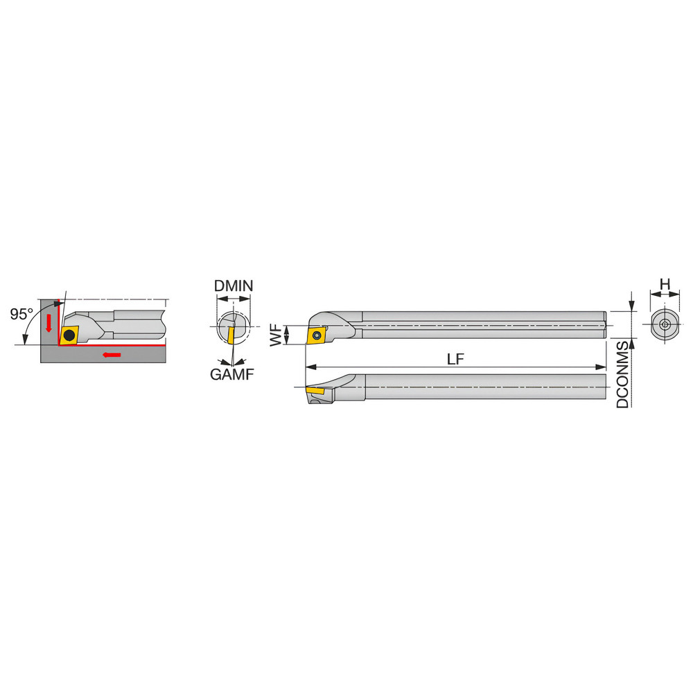 Tungaloy Indexable Boring Bar: E10-SCLCR3, 0.7600" Min Bore, 95 deg Lead, Solid Carbide - 6850088