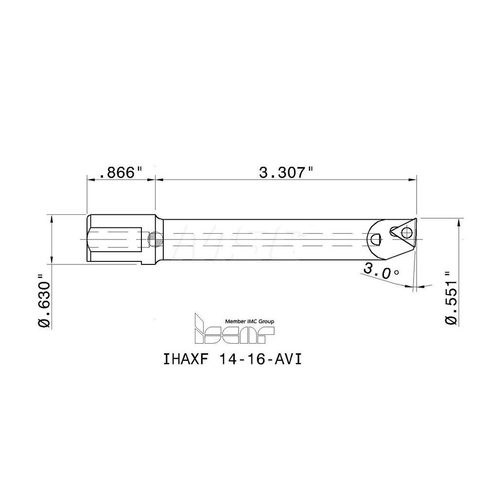 Iscar Indexable Boring Bar: IHAXF 14-16-AVI, 14.00 mm Min Bore, 16.00 mm Shank Dia, Heavy Metal - 4550648