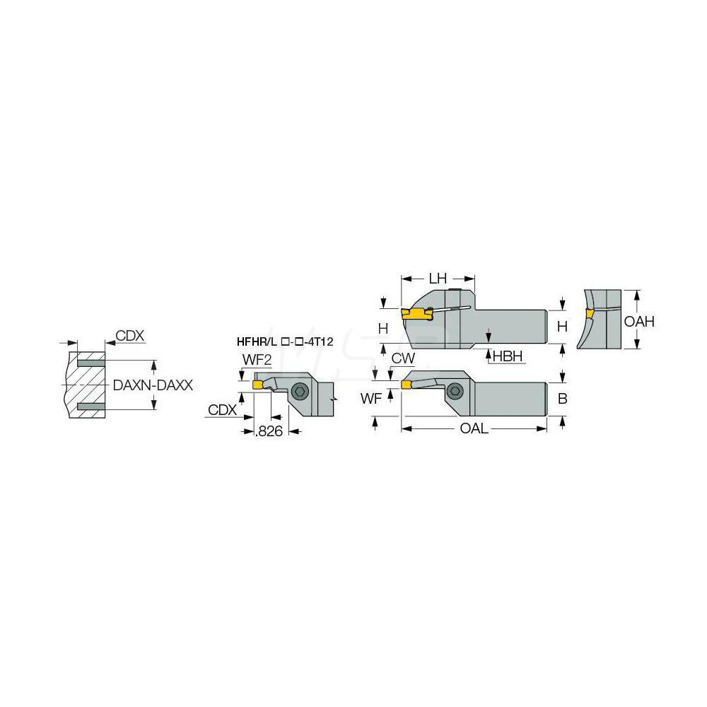 Iscar Indexable Grooving Toolholder: HFHL 25.4-48-4T25, External, Left Hand, 2.36" Max Workpiece Dia - 2500204
