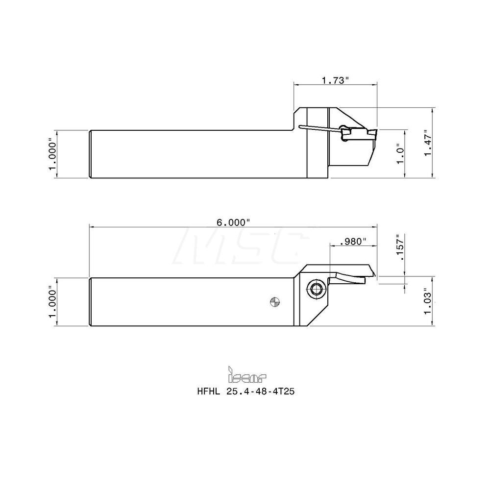 Iscar Indexable Grooving Toolholder: HFHL 25.4-48-4T25, External, Left Hand, 2.36" Max Workpiece Dia - 2500204