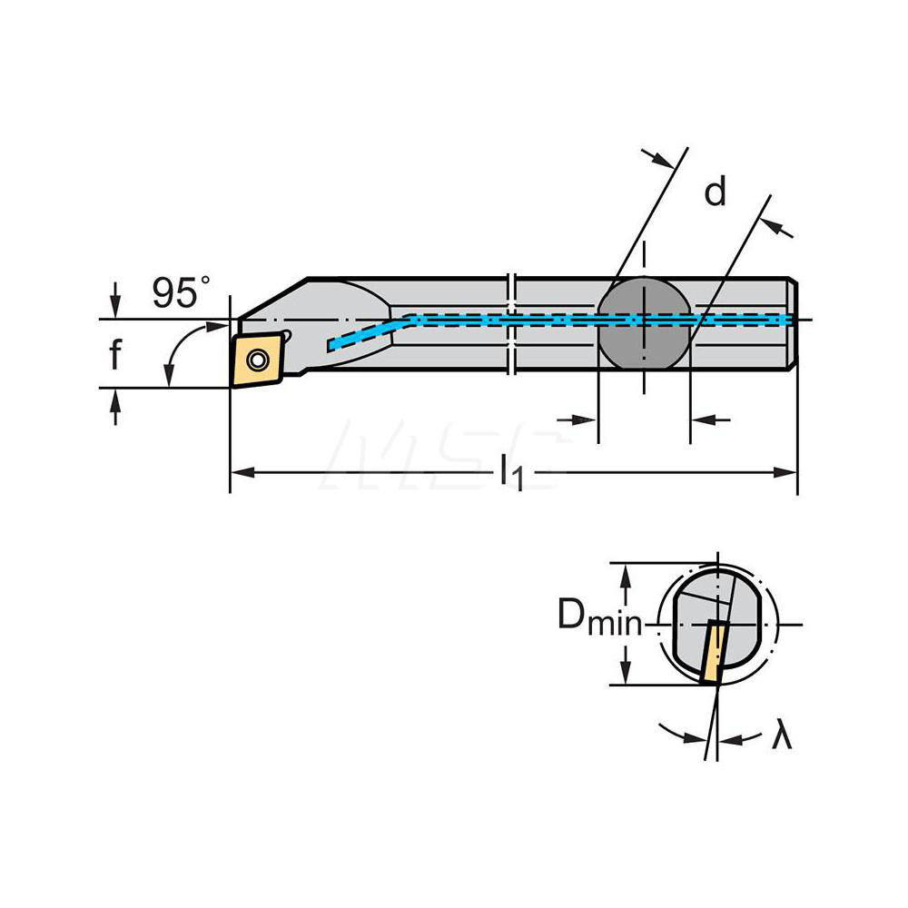 Walter Indexable Boring Bar: A05K-SCLPR2, 10.50 mm Min Bore, 7.94 mm Shank Dia, 95 deg Lead, Steel - 7394706