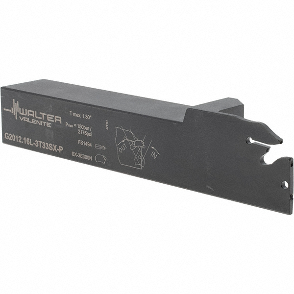 Walter Indexable Grooving-Cutoff Toolholder: G2012.16R-3T33SX-P, 0.118" Max Groove Width, 1.102" Max Depth of Cut, Right Hand - 6424517