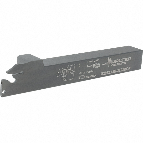 Walter Indexable Grooving-Cutoff Toolholder: G2012.16R-3T33SX-P, 0.118" Max Groove Width, 1.102" Max Depth of Cut, Right Hand - 6424517
