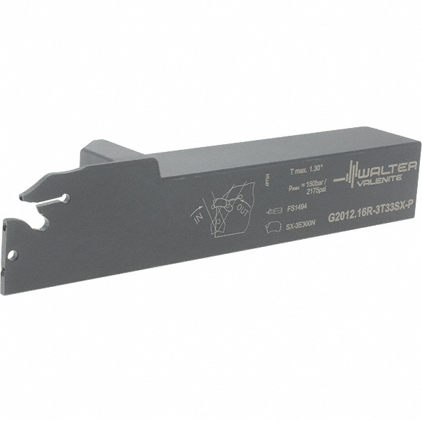 Walter Indexable Grooving-Cutoff Toolholder: G2012.16R-3T33SX-P, 0.118" Max Groove Width, 1.102" Max Depth of Cut, Right Hand - 6424517