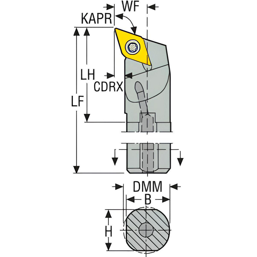 Seco Indexable Boring Bar: A10-SDQCR-2, 0.8400" Min Bore, 107.5 deg Lead, Steel - 02829683