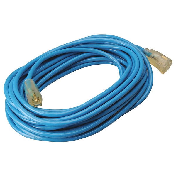 Southwire SJTW Extension Cord, 12 AWG, Outdoor, 12/3, 1 Outlets, 5-15R, Blue, PVC, 5-15P, 50 ft - 2568SW0006