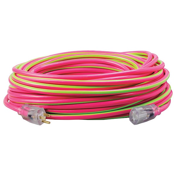 Southwire SJTW Extension Cord, 12 AWG, Outdoor, 12/3, 1 Outlets, 5-15R, Pink/Green, PVC, 5-15P, 100 ft - 2549SW0077