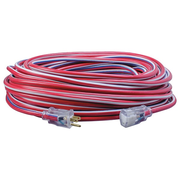 Southwire SJTW Extension Cord, 12 AWG, Outdoor, 12/3, 1 Outlets, 5-15R, Blue/Red/White, PVC, 5-15P, 100 ft - 2549SWUSA1
