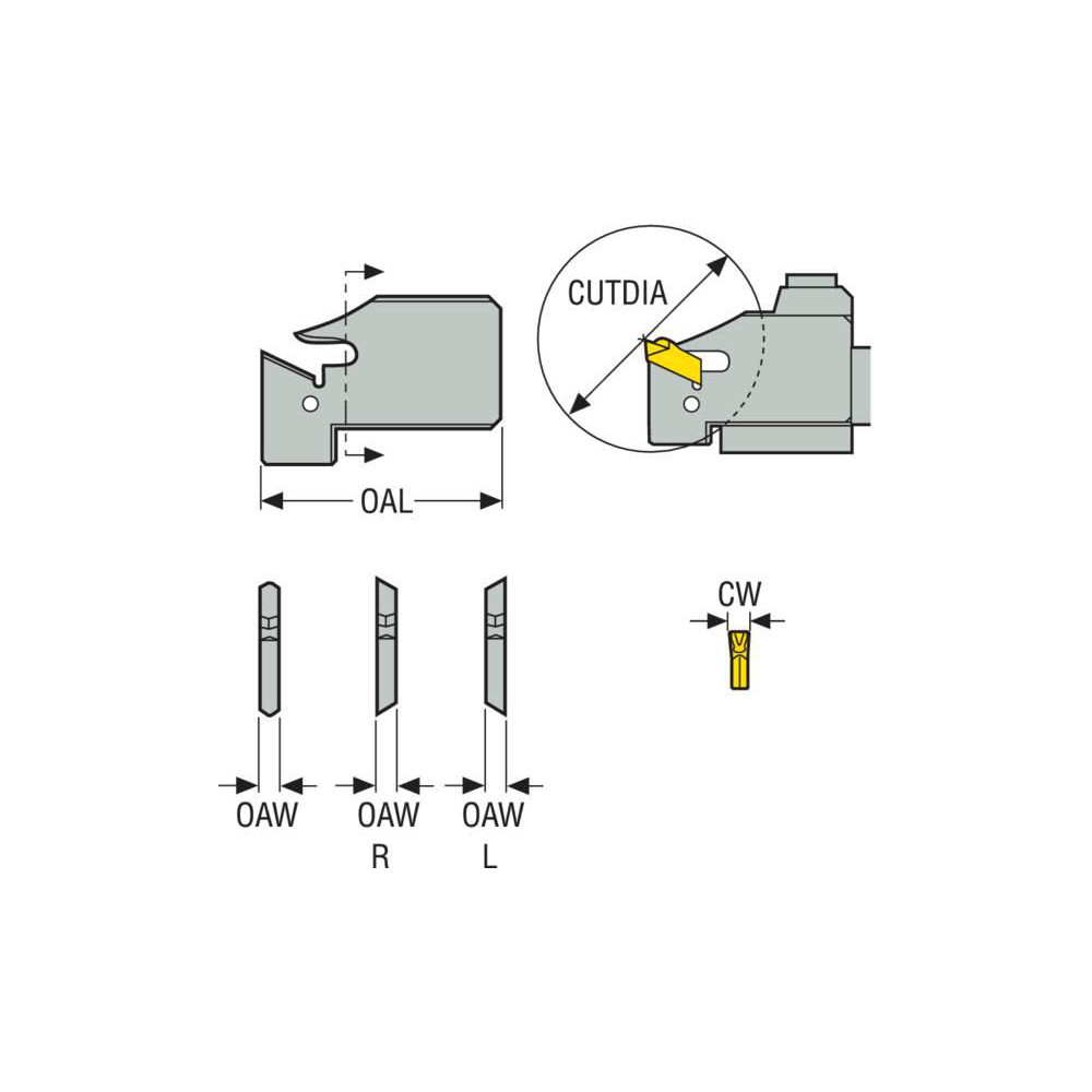 Seco Tool Block Style 150.10-JETI, 15.49mm Blade Height, 80.3mm OAL, 5/8" OAH, Indexable Cutoff Blade Tool Block - 03128628