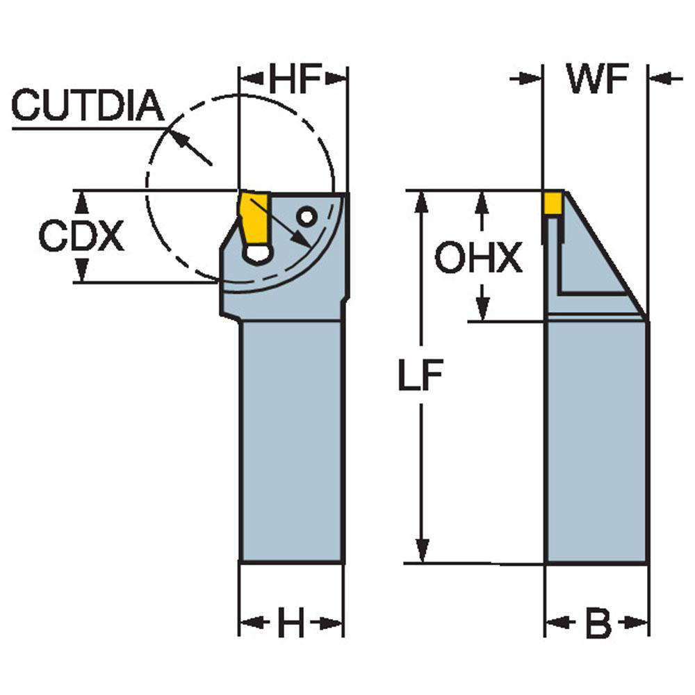 Sandvik Coromant Indexable Grooving Toolholder: L151.20-10-25, Internal, Left Hand, 1.18" Max Workpiece Dia - 5734415