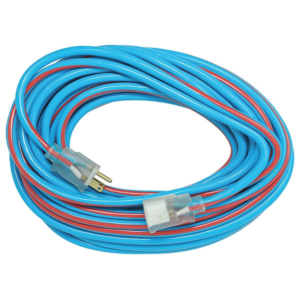 Southwire SJTW Extension Cord, 12 AWG, Outdoor, 12/3, 1 Outlets, 5-15R, Blue/Red, PVC, 5-15P, 50 ft - 2548SW0064