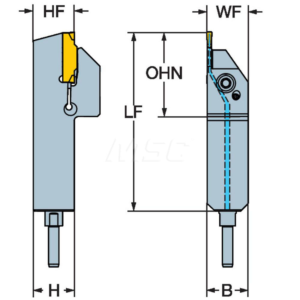 Sandvik Coromant Indexable Grooving Toolholder: QS-RF123F067-10BHP, Internal or External, Right Hand - 6224922