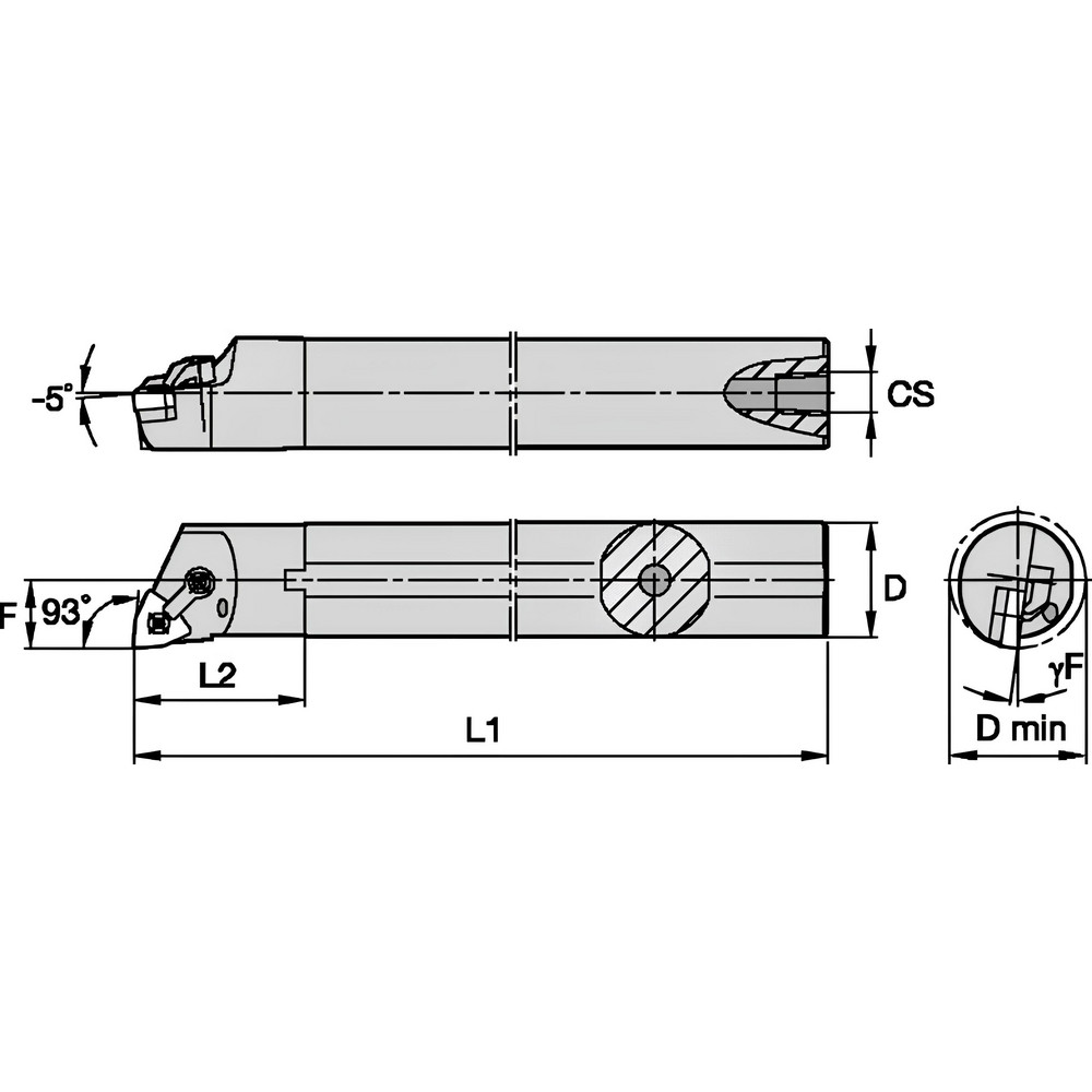Kennametal Indexable Boring Bar: A32SMWLNR08, 40.00 mm Min Bore, Right Hand, 32.00 mm Shank Dia, 5 deg Lead, Steel - 1098774