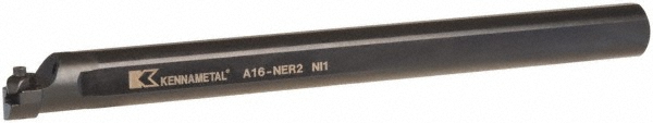 Kennametal Indexable Boring Bar: A16NER3, 34.93 mm Min Bore Dia, Right Hand Cut, 1" Shank Dia, 3 ° Lead Angle, Steel - 1094835