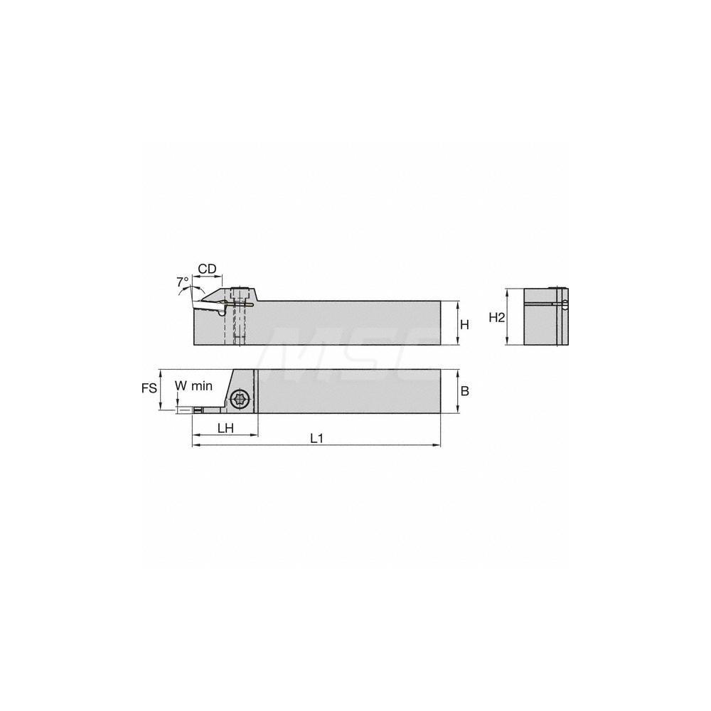 Kennametal Indexable Grooving-Cutoff Toolholder: A4SMR2020K0208, 2 mm Min Groove Width, 8 mm Max Depth of Cut, Right Hand - 3854265