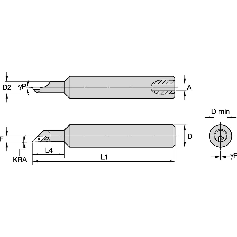 Widia Indexable Boring Bar: SCBI1000125R, 1.1000" Min Bore, Right Hand, -5 deg Lead, Solid Carbide - 2822561