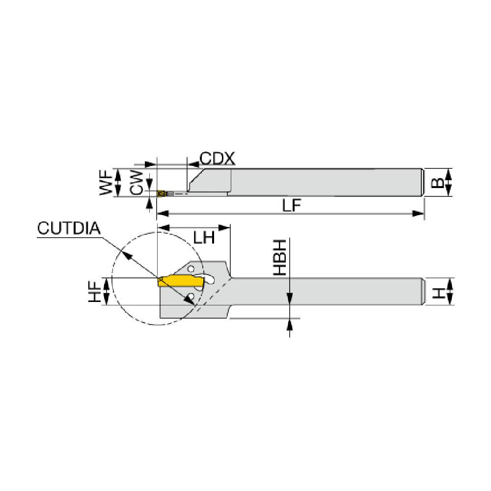 Tungaloy Indexable Grooving-Cutoff Toolholder: CGEL1212-3T19, 3 mm Min Groove Width, 11.8 mm Max Depth of Cut, Left Hand - 6860514