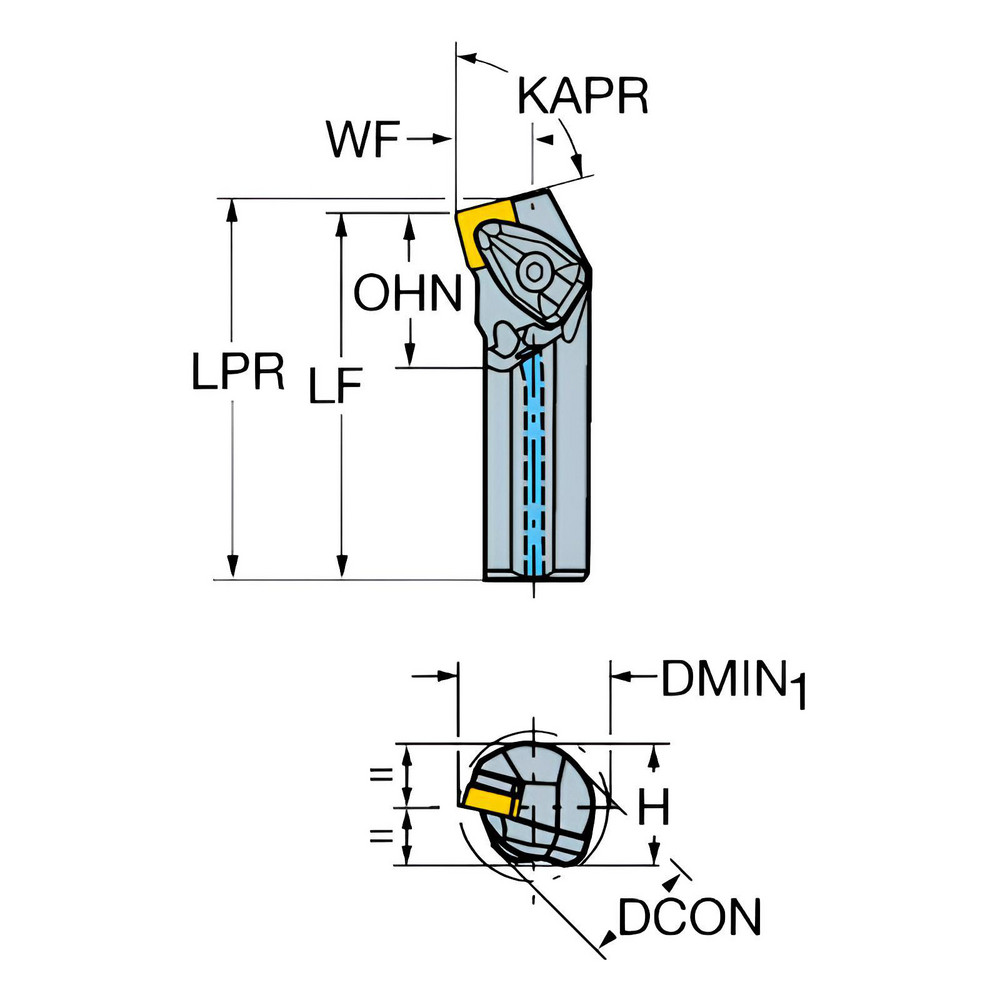 Sandvik Coromant Indexable Boring Bar: A25T-DSKNL12, 32.00 mm Min Bore, Left Hand, 25.00 mm Shank Dia, 15 deg Lead, Steel - 5722447