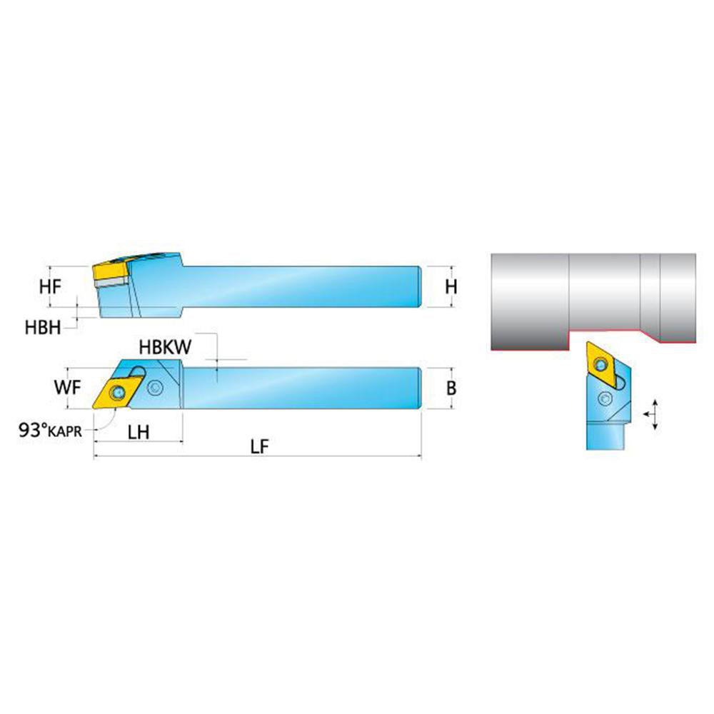 Ingersoll Cutting Tools Indexable Turning Toolholder: HDJNL10-3.53.5C-SH, 93.0 deg Lead Angle, Lever - 6188686