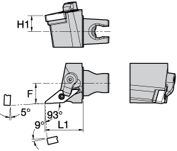 Kennametal Modular Turning & Profiling Head: Size KM25, 30 mm Head Length, Right Hand - 3365589