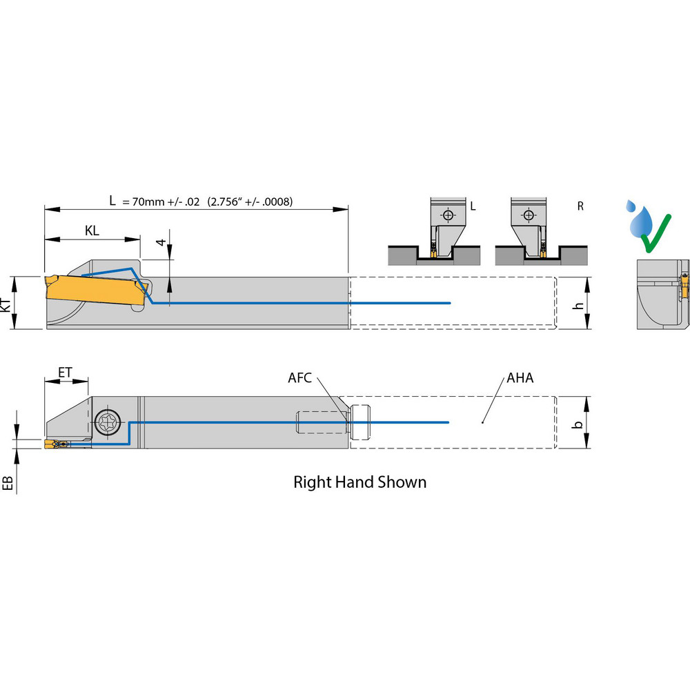 Arno Indexable Cutoff Toolholder: 0.6693" Max Depth of Cut, 1.3386" Max Workpiece Dia, 0.078" Min Insert Width, Left Hand - 116149