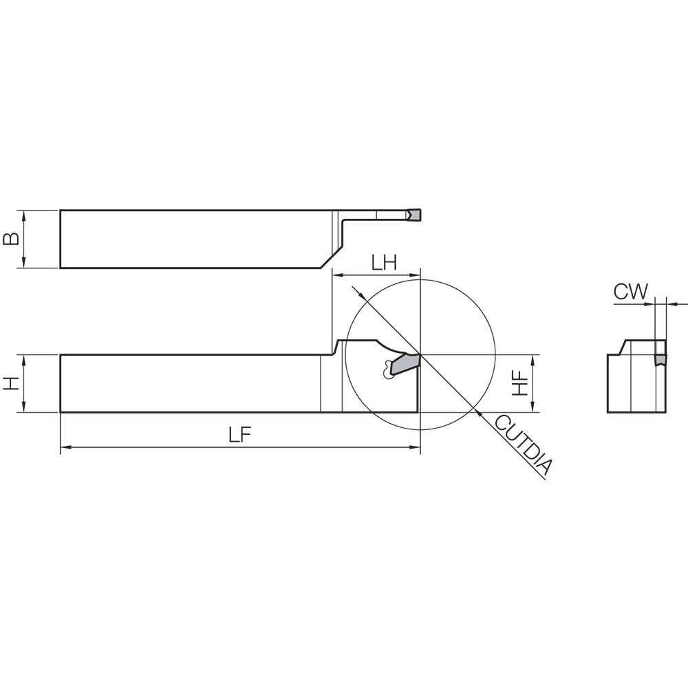 Kyocera Indexable Cutoff Toolholder: 1" Max Depth of Cut, 2" Max Workpiece Dia, Right Hand - 8801663