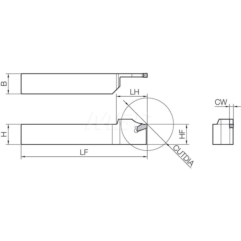 Kyocera Indexable Cutoff Toolholder: 1" Max Depth of Cut, 2" Max Workpiece Dia, Right Hand - 8801663