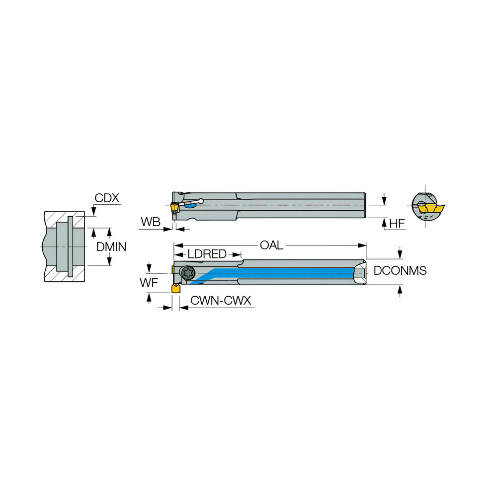 Iscar Indexable Boring Bar: GEHIR16-20-3T8, 20 mm Min Bore Dia, Right Hand Cut, 16 mm Shank Dia, Steel - 2801763