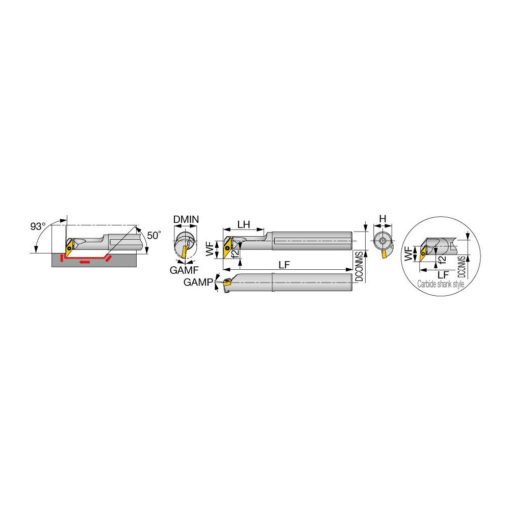 Tungaloy Indexable Boring Bar: A12-SVUBR2-D16, 1" Min Bore, 3/4" Shank Dia, 93 deg Lead, Steel - 6854286