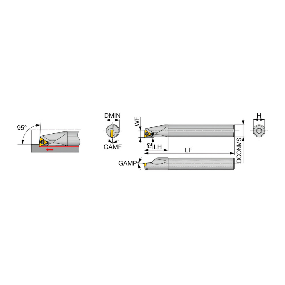 Tungaloy Indexable Boring Bar: A12H-STUPR1102-D160, 16.00 mm Min Bore, 95 deg Lead, Steel - 6856876