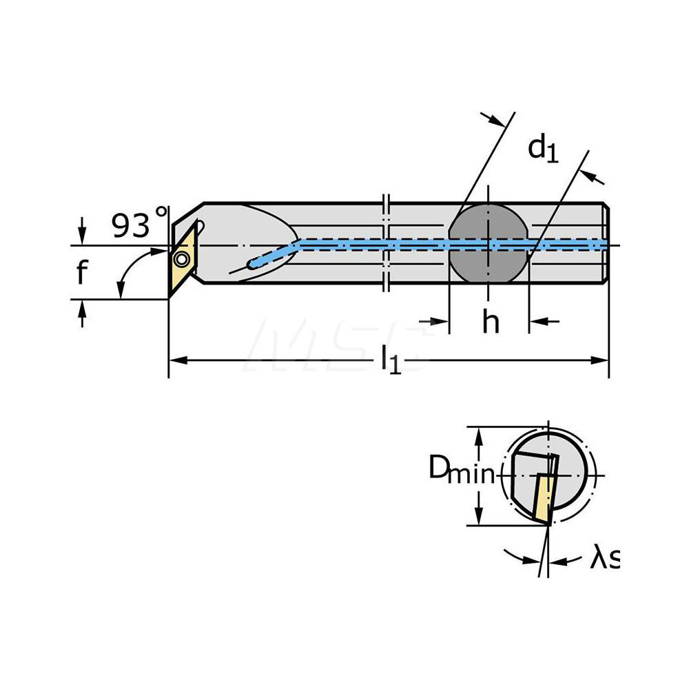Walter Indexable Boring Bar: A20T-SVUBL3, 1.7050" Min Bore, Left Hand, 93 deg Lead, Steel - 5204740