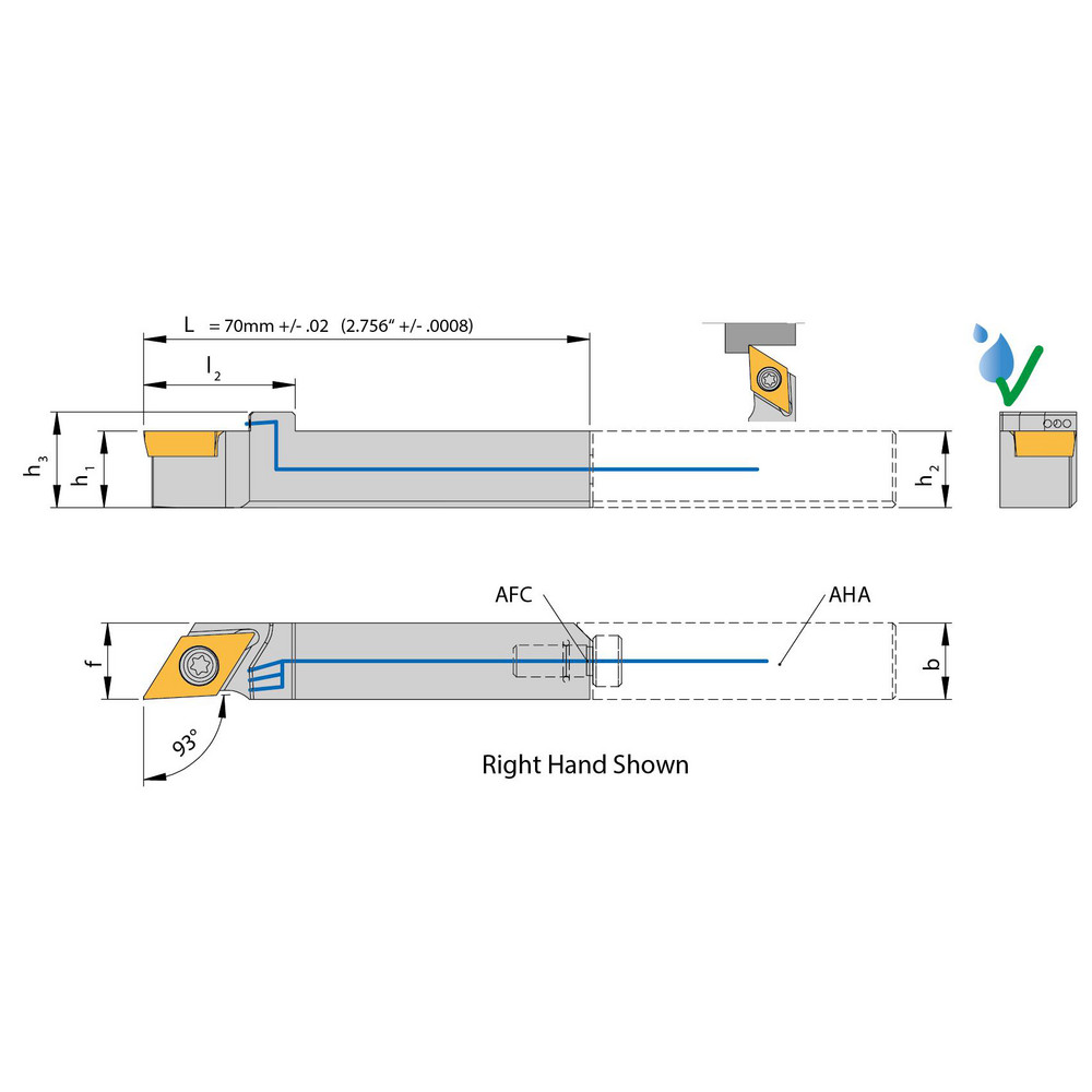 Arno Indexable Turning Toolholder: SDJCR 1616 E07-IK-AFC, 3.000 deg Lead Angle, Screw - 116516