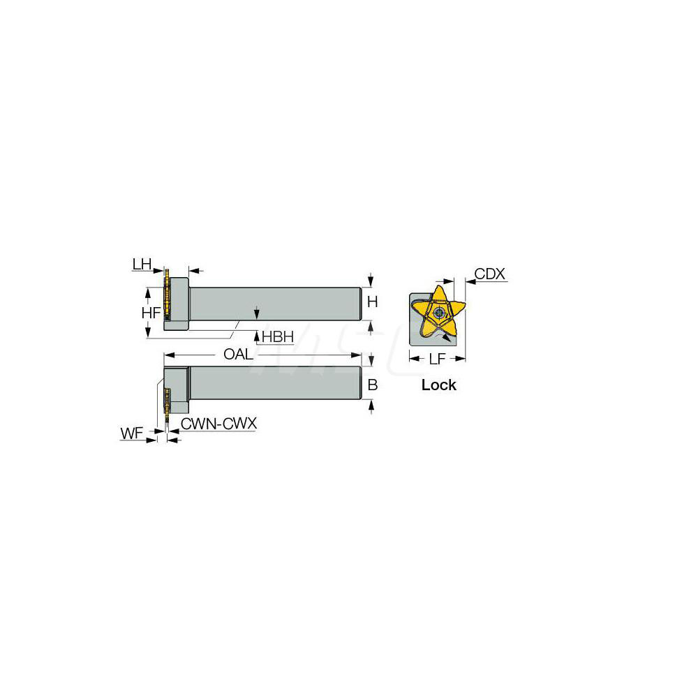 Iscar Indexable Grooving-Cutoff Toolholder: PCHPR25.4-34, 1.4 mm Min Groove Width, 10 mm Max Depth of Cut, Right Hand - 2302331