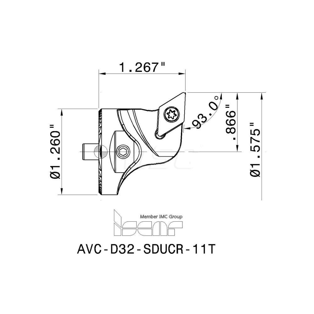Iscar Replaceable Boring Bar Heads; Compatible Insert Style: DCMT; Insert Style: DC; Compatible Insert Size Code: 3-2-14; Tool Material: Steel; Multi-use Tool: No; Lead Angle: 95 deg; Through Coolant: Normal Pressure; Yes; For Shank Dia: 32 mm; 1.26 in; Cutting Tool Application: Turning - 3331866