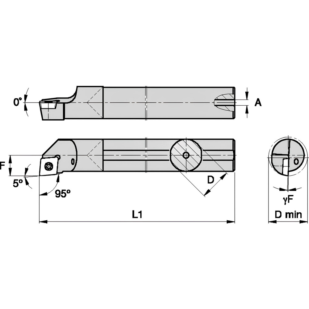 Kennametal Indexable Boring Bar: B16SCLPR3, 30.48 mm Min Bore, Right Hand, 25.40 mm Shank Dia, Steel - 1095827